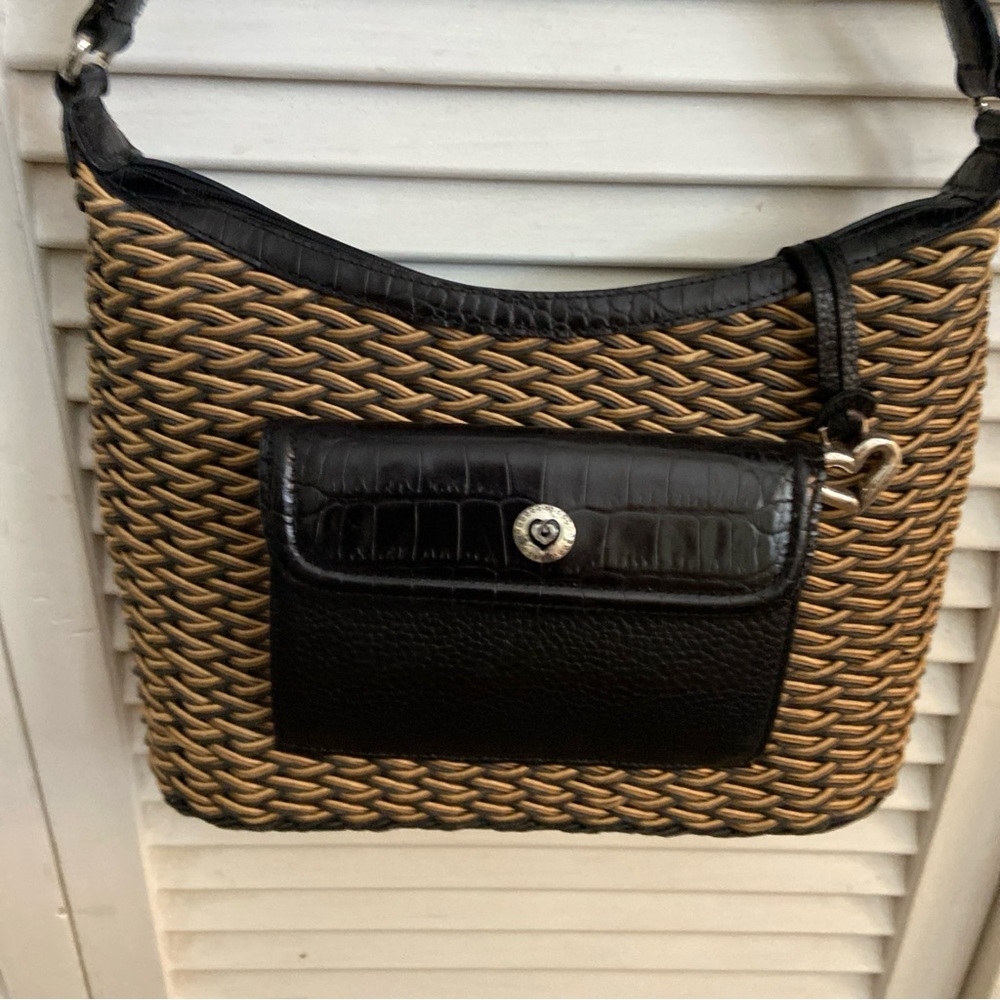 Brighton Black and Brown Woven Braided Leather Shoulder Bag